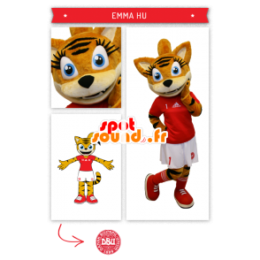 Oranje kat mascotte, Tabby, verkleed als cheerleader - MASFR20289 - Cat Mascottes