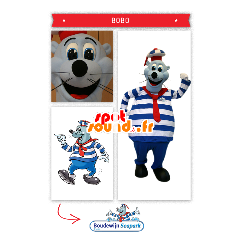 Mascot zeeleeuw, seal gekleed in sailor - MASFR20293 - mascottes Seal Mascot zeeleeuw, seal gekleed in sailor - MASFR20293 - mascottes Seal