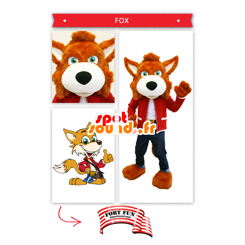 Oranžová fox maskot, oblečený v džínách - MASFR20297 - Fox Maskoti Oranžová fox maskot, oblečený v džínách - MASFR20297 - Fox Maskoti