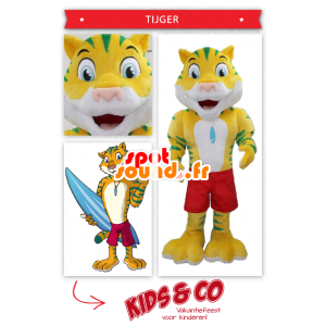 Zielony i żółty tygrys maskotka ze spodenkami - MASFR20299 - Maskotki Tiger