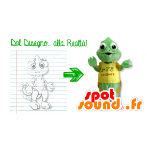 Grön och gul kameleontmaskot - Spotsound maskot