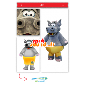 Mascotte de gros hippopotame gris avec un maillot jaune - MASFR20308 - Mascottes Hippopotame