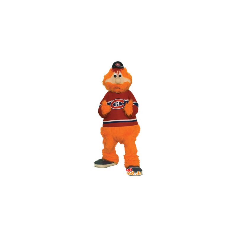 Mascotte orange Mann, bärtig und behaart - MASFR20310 - Garbage