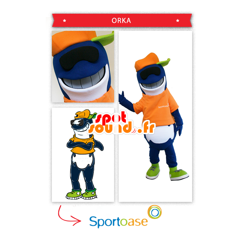 Maskot modrý a bílý žralok, orca - MASFR20320 - maskoti žralok Maskot modrý a bílý žralok, orca - MASFR20320 - maskoti žralok