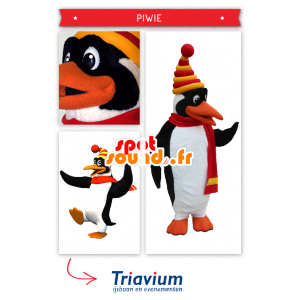 Maskotti melko mustavalkoinen pingviini pukeutunut talvella pukea - MASFR20321 - pingviini Mascot
