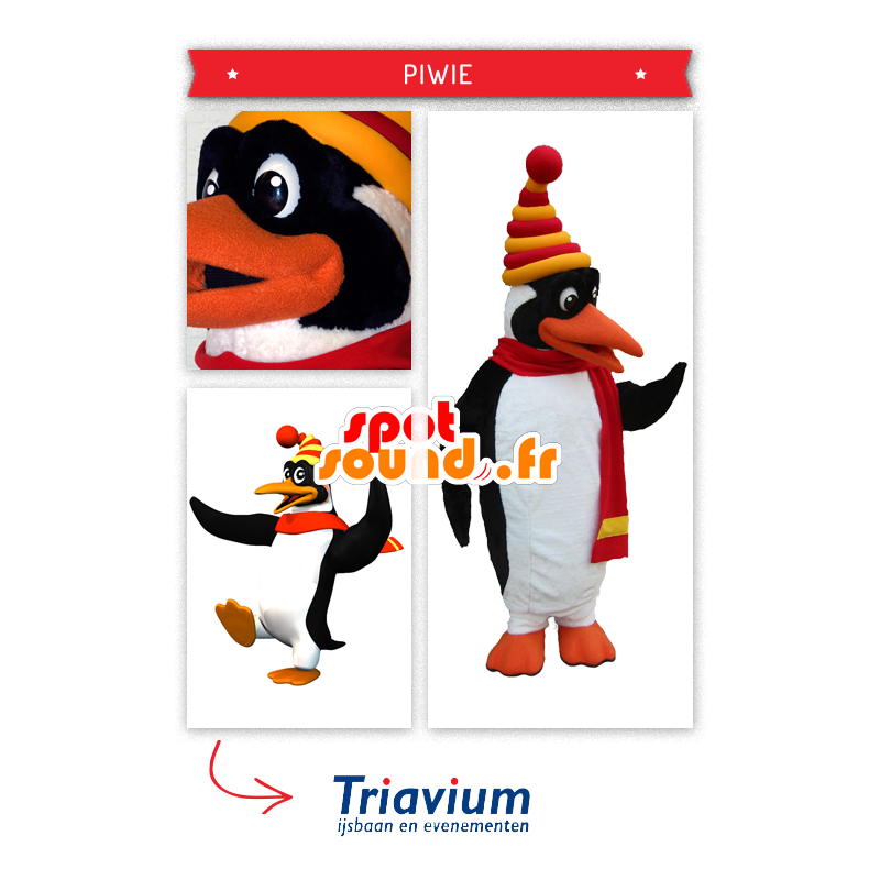 Maskot docela černá a bílá tučňák oblečená v zimní oblečení - MASFR20321 - Penguin Maskot Maskot docela černá a bílá tučňák oblečená v zimní oblečení - MASFR20321 - Penguin Maskot