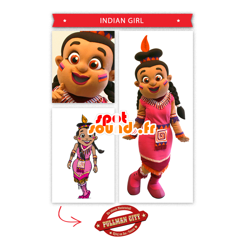 Indian maskot, oblečená v růžových šatech - MASFR20325 - lidské Maskoti Indian maskot, oblečená v růžových šatech - MASFR20325 - lidské Maskoti