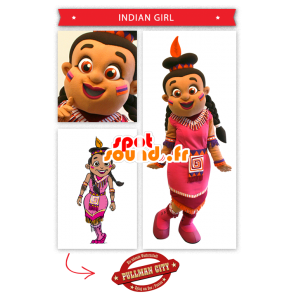 Mascote indiana, vestida com um vestido rosa - MASFR20325 - Mascotes humanos
