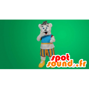 White Teddy Mascot colorful outfit - MASFR20337 - Bear mascot