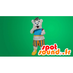 White Teddy Mascot colorful outfit - MASFR20337 - Bear mascot