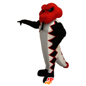 Rød, hvid og sort slangemaskot - Spotsound maskot kostume