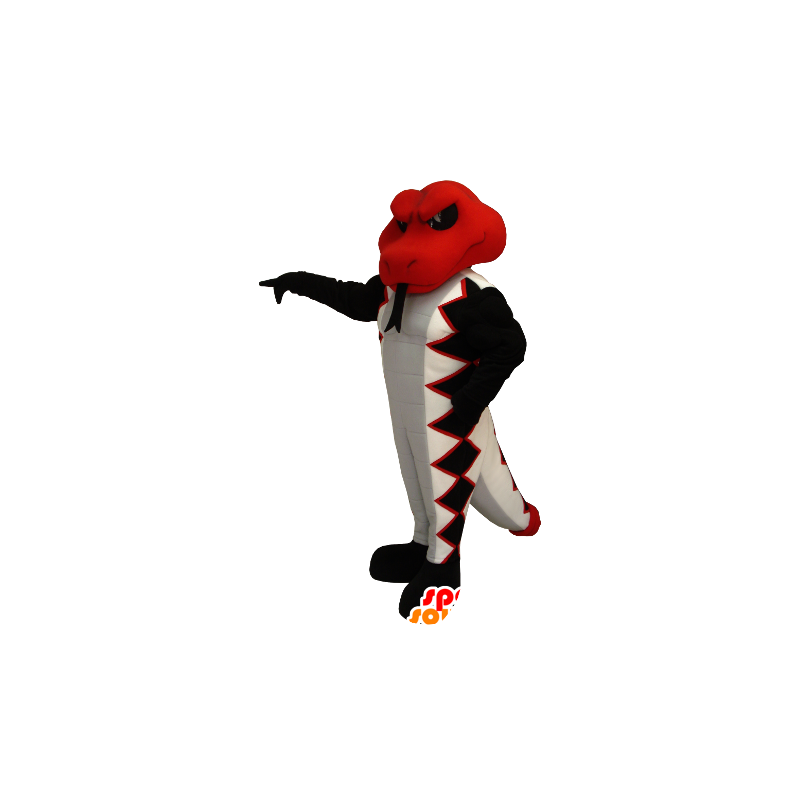 Mascotte serpente rosso, bianco e nero - MASFR20338 - Serpente mascotte