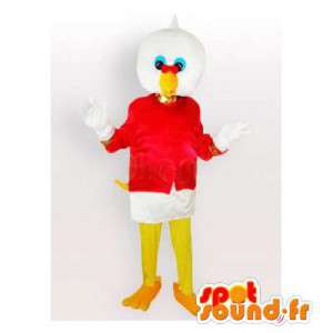 Jätte vit fågelmaskot med röd t-shirt - Spotsound maskot