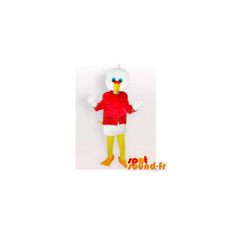 Jätte vit fågelmaskot med röd t-shirt - Spotsound maskot