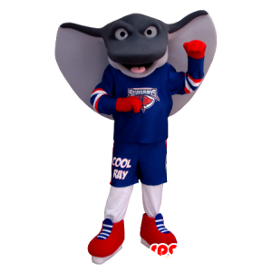 Mascotte de raie géante, grise et blanche, en tenue de sport - MASFR20350 - Mascotte sportives