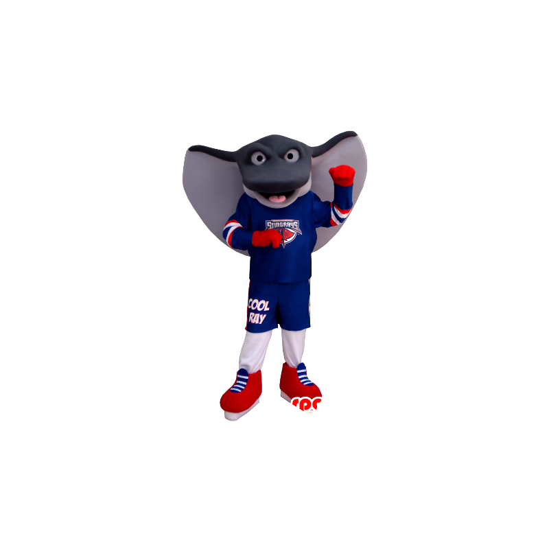 Mascot reus pijlstaartrog, grijs en wit, in sportkleding - MASFR20350 - sporten mascotte