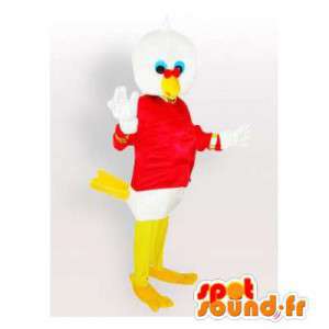 Blanco gigante mascota de aves, con una camisa roja - MASFR006409 - Mascota de aves