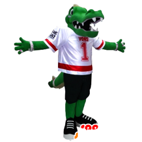 Groene krokodil mascotte gekleed in het voetbal - MASFR20363 - Mascot krokodillen