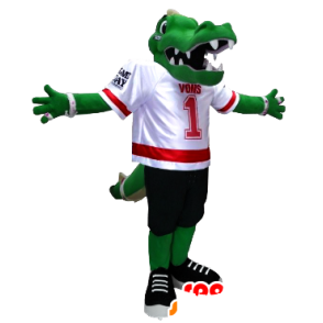 Mascota del cocodrilo verde vestido con el fútbol americano - MASFR20363 - Mascota de cocodrilos