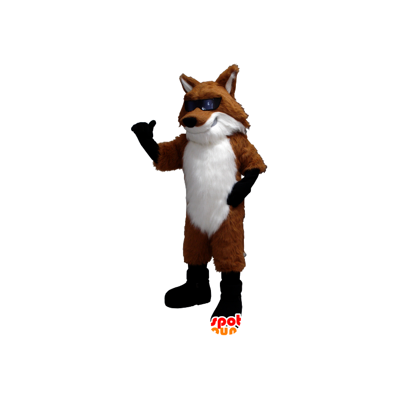 Mascotte de renard orange, blanc et noir avec des lunettes - MASFR20372 - Mascottes Renard