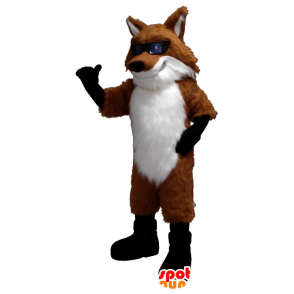 Mascote fox laranja, branco e preto com os vidros - MASFR20372 - Fox Mascotes