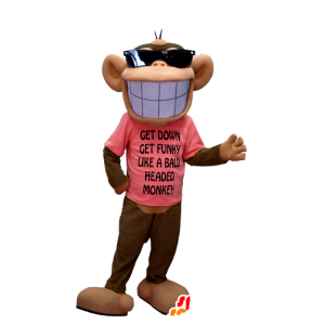 καφέ και μπεζ μασκότ πίθηκος, με ένα πλατύ χαμόγελο - MASFR20373 - Πίθηκος Μασκότ