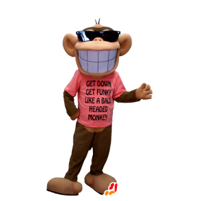 Mascotte de singe marron et beige, avec un large sourire - MASFR20373 - Mascottes Singe