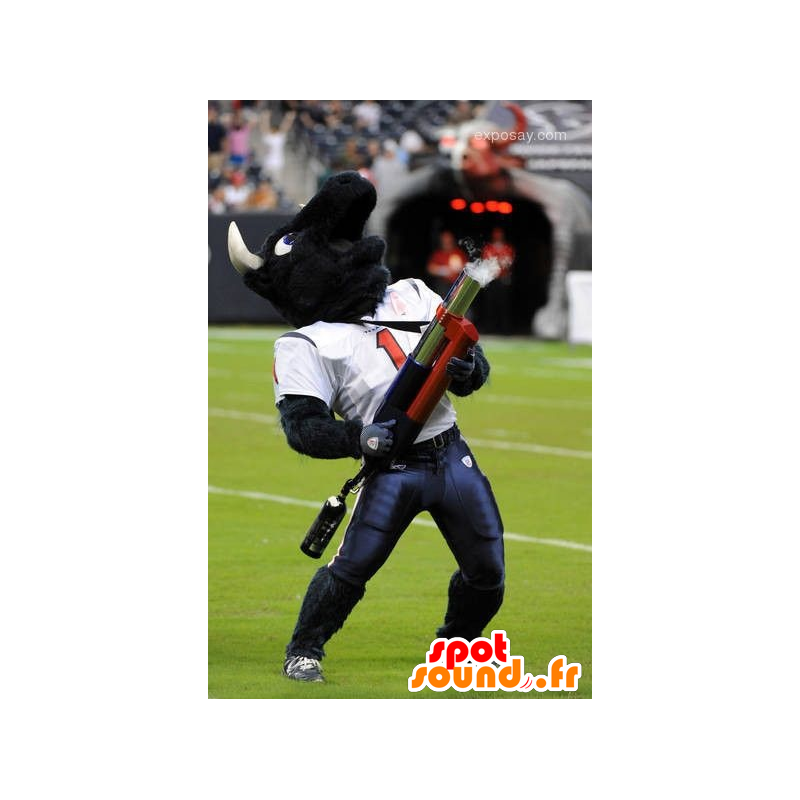 Bufalo nera mascotte vestita di football americano - MASFR20374 - Mascotte sport Bufalo nera mascotte vestita di football americano - MASFR20374 - Mascotte sport