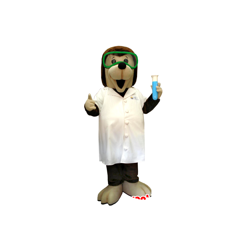 Scientific mascot dog, brown and beige blouse - MASFR20375 - Dog mascots