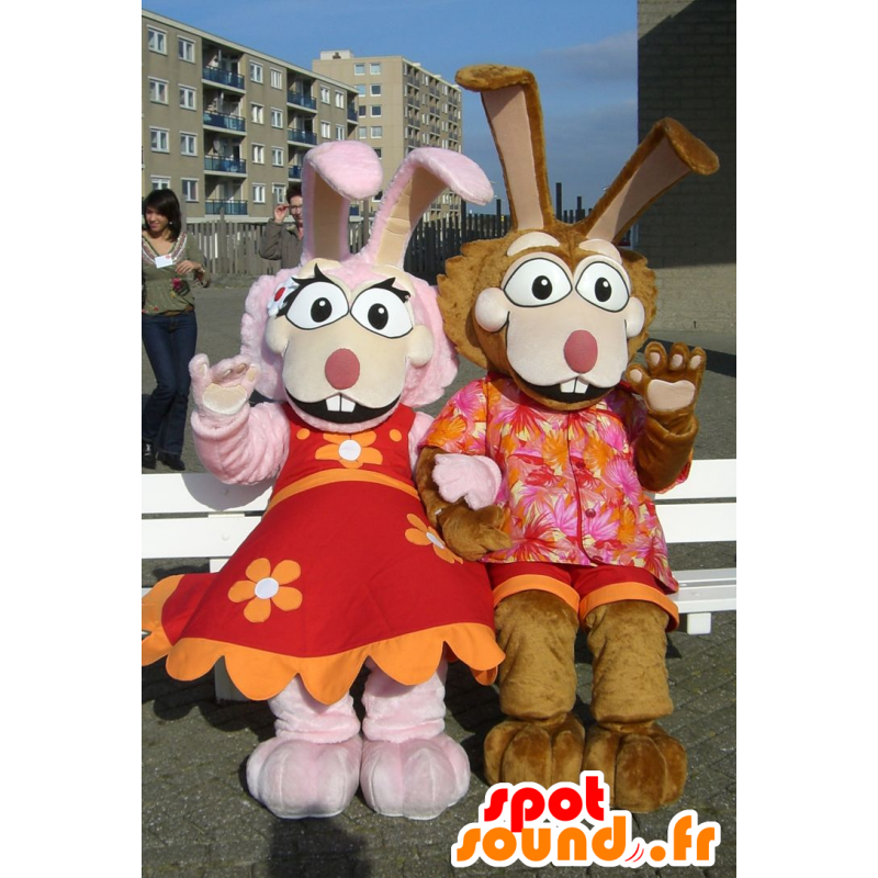 Kaninpar maskotter, lyserøde og brune - Spotsound maskot kostume Kaninpar maskotter, lyserøde og brune - Spotsound maskot kostume