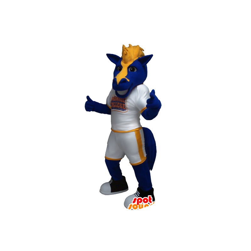 Blå og gul hestemaskot - Spotsound maskot kostume Blå og gul hestemaskot - Spotsound maskot kostume