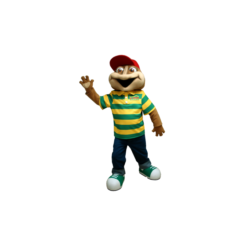 Brown frog mascot with a striped polo - MASFR20382 - Mascots frog