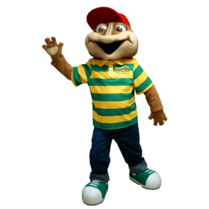 Brown frog mascot with a striped polo - MASFR20382 - Mascots frog