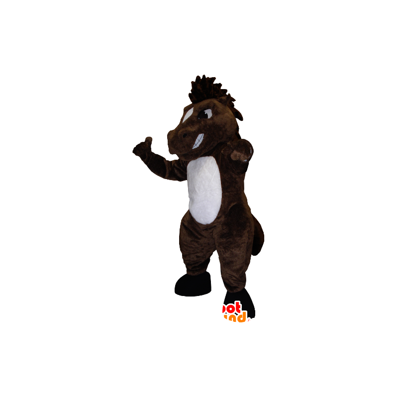 Brun og hvid hestemaskot, ser grim ud - Spotsound maskot kostume Brun og hvid hestemaskot, ser grim ud - Spotsound maskot kostume