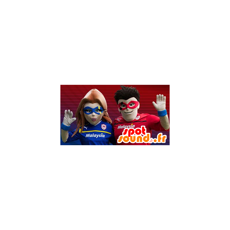 Superhero paar Maskottchen - MASFR20405 - Superhelden-Maskottchen