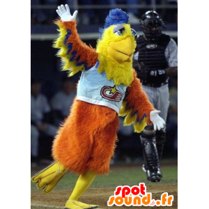 Orange, gul og blå fuglemaskot - Spotsound maskot kostume
