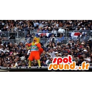 Orange, gul och blå fågelmaskot - Spotsound maskot