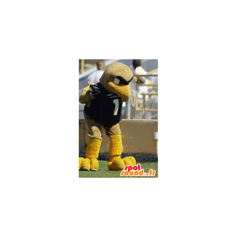 Mascotte grande beige y pájaro amarillo en ropa deportiva - MASFR20417 - Mascota de aves