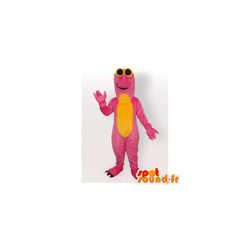 Mascotte de dinosaure rose et jaune. Costume de dinosaure - MASFR006412 - Mascottes Dinosaure