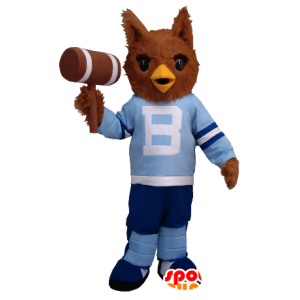 Brown Owl mascot in blue outfit - MASFR20418 - Mascot of birds