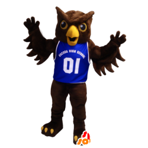 Brown Owl Mascot con una maglia blu - MASFR20424 - Mascotte degli uccelli