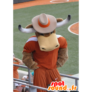Mascotte de taureau, de vache marron avec des cornes - MASFR20426 - Mascottes Vache