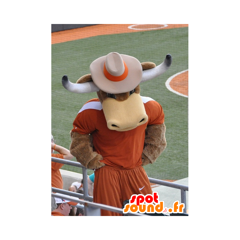 Mascotte de taureau, de vache marron avec des cornes - MASFR20426 - Mascottes Vache Mascotte de taureau, de vache marron avec des cornes - MASFR20426 - Mascottes Vache