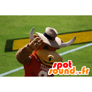 Mascotte de taureau, de vache marron avec des cornes - MASFR20426 - Mascottes Vache
