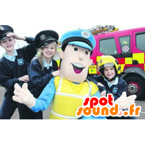 Mascotte de policier en uniforme bleu et jaune - MASFR20429 - Mascottes Homme