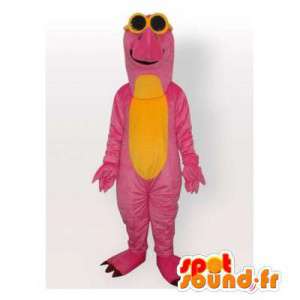 Mascot rosa und gelbe Dinosaurier. Dinosaurier-Kostüm - MASFR006412 - Maskottchen-Dinosaurier