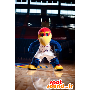 Mascot grote blauwe vogel, rood en geel - MASFR20438 - Mascot vogels