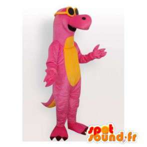 Maskot růžové a žluté dinosaurus. Dinosaur Costume - Maskoti dinosaurů - MASFR006412 - SpotSound.fr