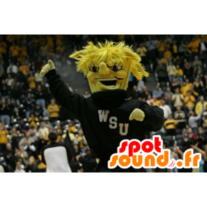 Mascotte de bonhomme jaune avec une tenue de sport noire - MASFR20457 - Mascottes non-classées