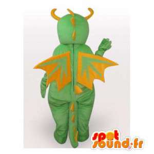 Grön och gul drakmaskot. Dragon kostym - Spotsound maskot